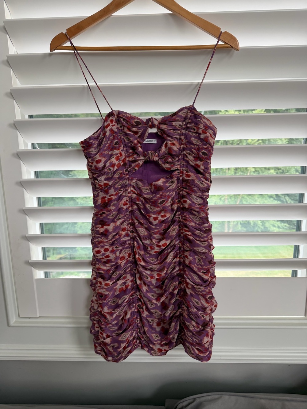 Purple Printed Ruched Spaghetti Strap Dress - Women